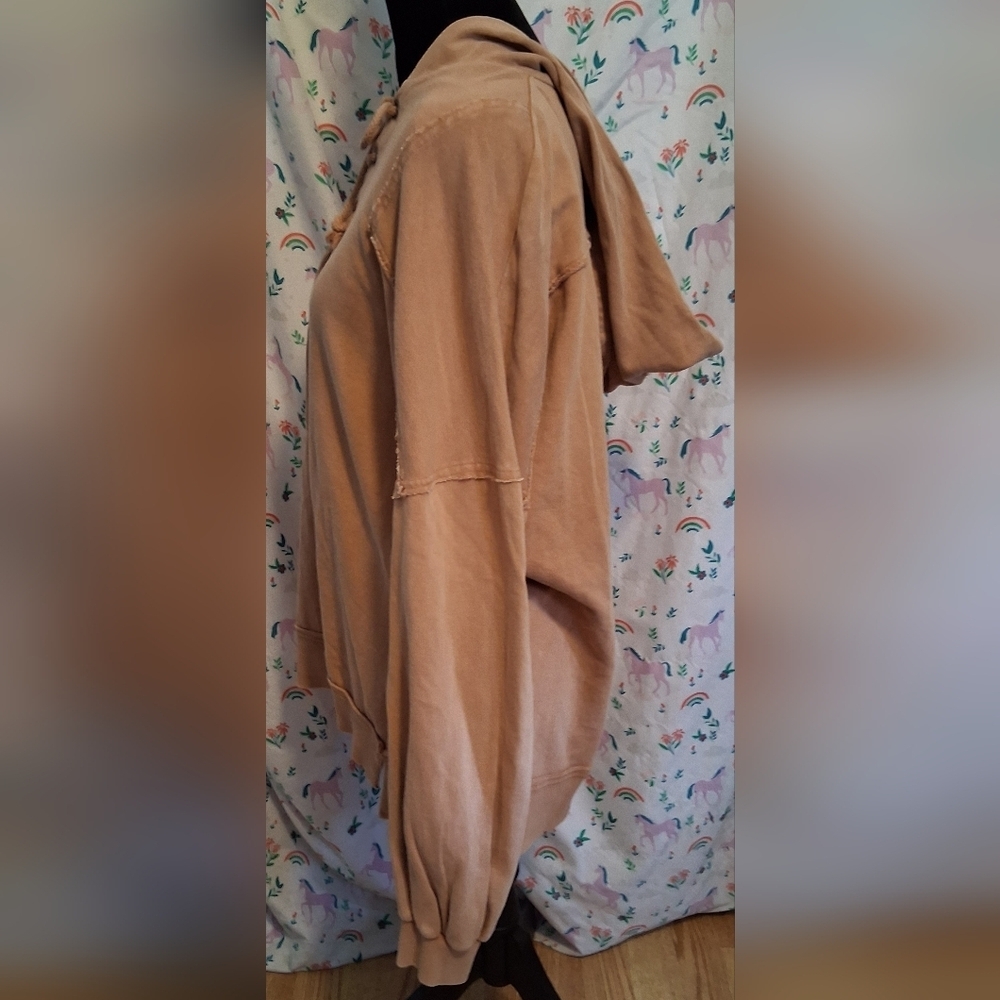 EUC Easel Dusty Rose Mineral Wash Boyfriend Baggy Cotton Casual Lace Hoodie SZ S - Picture 4 of 7
